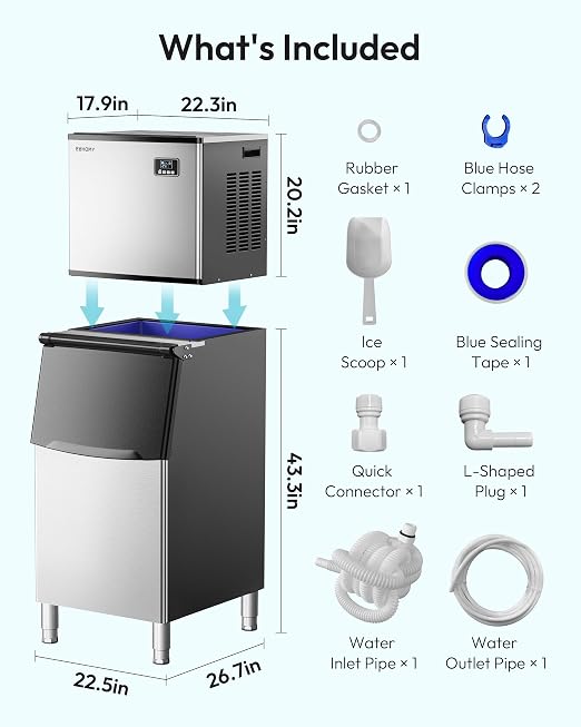 EUHOMY Commercial Ice Maker Machine 500Lbs/24H, SECOP Compressor&ETL Approval, Industrial Ice Machine, 250Lbs Storage, Ice Ready in 8-15 min, Stainless Steel Ice Maker for Bar/Cafe/Restaurant/Business