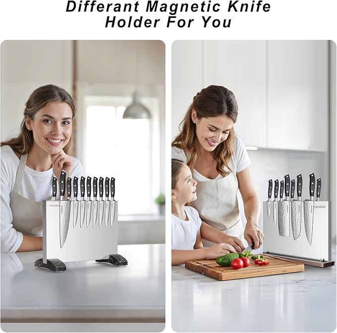 Magnetic Knife Block,Stainless Steel Magnetic Knife Holder Stand for Kitchen Counter,Strong Double Sided Magnet Knife Storage Rack