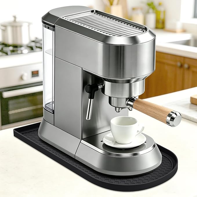 Silicone Coffee Mat Espresso Machine Mat for Coffee Maker - 15.8" x 7.8" Non-Slip Waterproof Rubber Coffee Bar Mats for Countertop Accessories - Heat Resistant Pad Fit Coffee Station (Black)