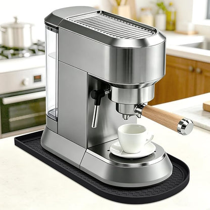 Silicone Coffee Mat Espresso Machine Mat for Coffee Maker - 15.8" x 7.8" Non-Slip Waterproof Rubber Coffee Bar Mats for Countertop Accessories - Heat Resistant Pad Fit Coffee Station (Black)