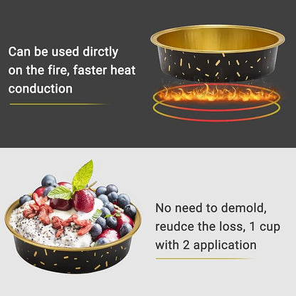 Beasea Mini Aluminum Pie Pans, 4 Inch 50 Pack Mini Pie Tins with Lids, 8 Oz Aluminum Foil Disposable Black Gold Cartoon Tart Pans Round Oven Baking Small Cake Tin for Cheesecake Quiche