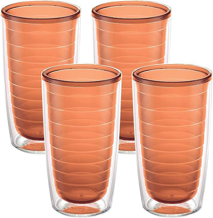 Tervis Clear & Colorful Tabletop Made in USA Double Walled Insulated Tumbler Travel Cup Keeps Drinks Cold & Hot, 16oz - 4pk, Citrus Sunrise