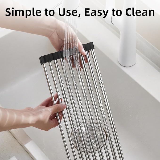 Dish Drying Rack, Roll Up Dish Drying Rack Over The Sink, 17" x 15.7", Dish Racks for Kitchen Counter, Black