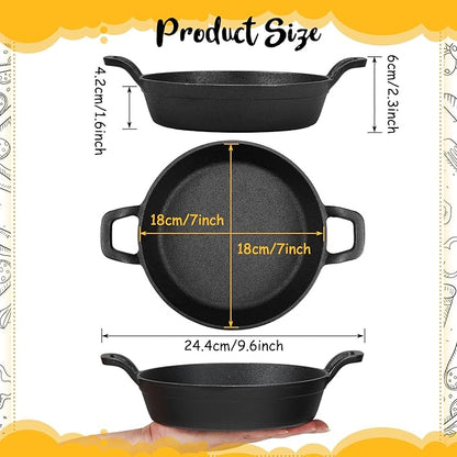 Ziliny Mini Cast Iron Skillets 7 x 7 x 1.7 Inch Cast Iron Pan Small Ramekin Set Black Casserole Dish Cookware Oven Safe Mini Skillets for Kitchen Indoor Outdoor Picnic (4 Pack)