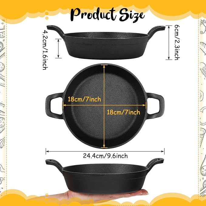 Ziliny Mini Cast Iron Skillets 7 x 7 x 1.7 Inch Cast Iron Pan Small Ramekin Set Black Casserole Dish Cookware Oven Safe Mini Skillets for Kitchen Indoor Outdoor Picnic (6 Pack)