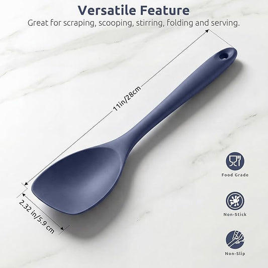 600ºF Heat Resistant Spatula Spoon: U-Taste Flexible Kitchen Scoop-Shape Cooking Spoonula, Serving Mixing Scraping Food in Non-Stick Pan Cookware, Seamless Multifunctional Utensil (Midnight Blue)