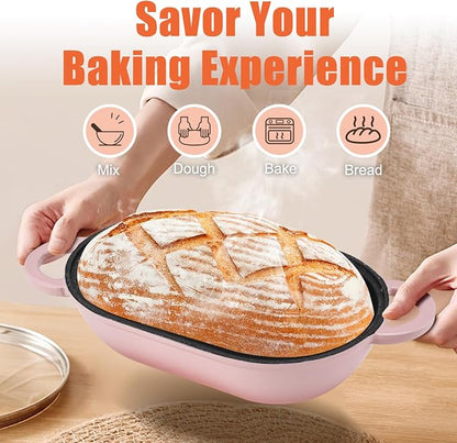 Enameled Cast Iron Oval Dutch Oven Pot with Lid, 5 QT Dutch Oven for Sourdough Bread Baking, Bread Loaf Pan with Lid & Bread Oven (Pink)