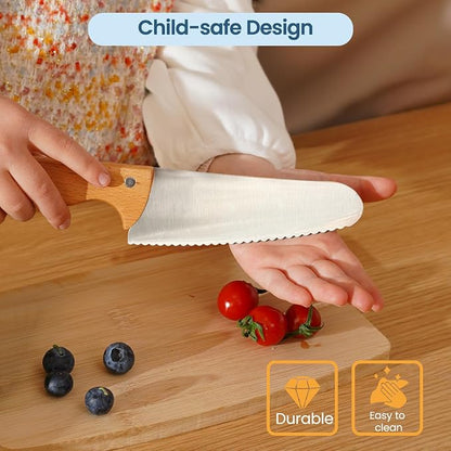 Kibbidea Kids Knife Set for Real Cooking, 4PCS Safe Kitchen Knives for Toddlers and Kids, Food-Grade Stainless Steel Blades for Cutting and Chopping, Child-Safe Beginner Chef Set, BPA-Free