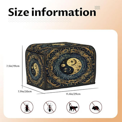 2 Slice Yin Yang Gold Ethnic Toaster Cover Waterproof Dust Fingerprint Bread Machine Cover Washable Kitchen Appliance Protector For Home Kitchen Bakeware Table Decor Women Gifts