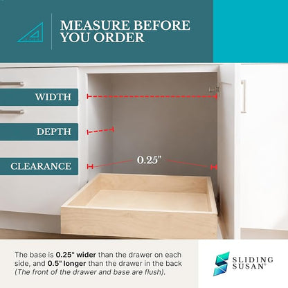SlidingSusan 9 Ply Baltic Birch Pull Out Cabinet Drawer Organizer 18 Inch Wide x 21 Inch Deep Soft Close Sliding Shelf for Kitchen Cabinets, Pantry & Storage Areas, Heavy Duty Wooden Pullout Inserts