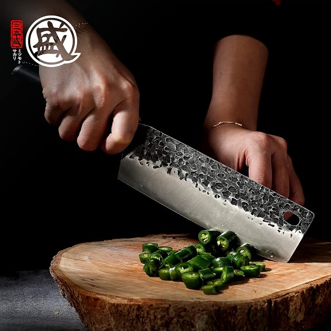 MITSUMOTO SAKARI 7-Inch Japanese Nakiri Knife, SKD-11 Steel | Wide 2mm Nakiri blade for vegetable push cuts, 3-layer SKD-11 steel, textured finish, pakkawood handle