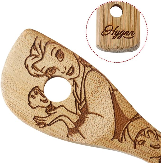 Beauty and the Beast Burned Wooden Spoons Cooking &Serving Utensils Set Bamboo Spoon Slotted Kitchen Utensil Fun Gift Idea Warming Present (Set of 5)
