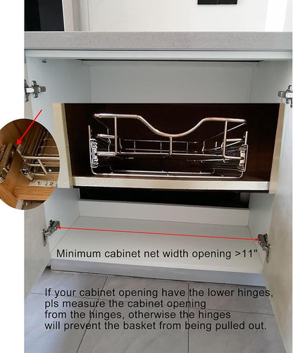 DINDON Pull Out Cabinet Organizer (11" W x 18" D), Pull Out Drawers for Kitchen Cabinets, Slide Out Cabinets Shelves,1 Tier Pull Out Cabinet Drawer Organization for Kitchen