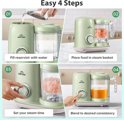AMZBABYCHEF Baby Food Maker, 4 in 1 Baby Food Processor and Steamer, Puree Blender, Multifunctional Baby Puree Maker, Dishwasher Safe (Green)