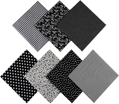 7PCS Different Patterns Printed Cotton Fabric Squares 50 cm x 50 cm Handmade Craft Cloths Bundle for Sewing Patchwork, Quilting, DIY Scrapbooking Tissue (Black)
