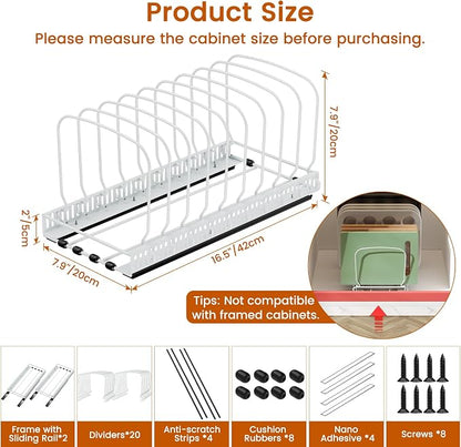 Housolution 2 Pack Baking Tray and Cookie Sheet Organizer, Cutting Board Organizer with 2 Using Methods, Bakeware Muffin Tin Storage Rack with 10 Adjustable Dividers for Cabinet, White
