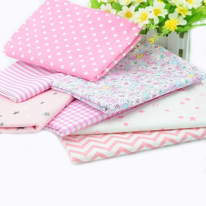 Printed Cotton Twill Pre-Cut Quilting Fat Quarter Fabric Assortments Craft Cloth Bundle Squares DIY for Sewing Crafting Rose Flavor(Pink Assortments,18 by 20.5Inch)