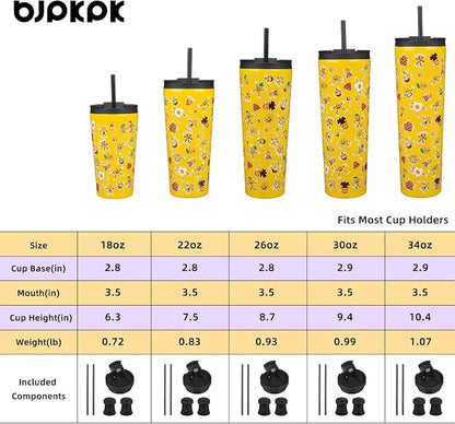 BJPKPK 26oz Insulated Tumbler With lid And Straw Stainless Steel Tumblers Travel Coffee Mug Reusable Thermal Cup,Hawaii Fruits Yellow