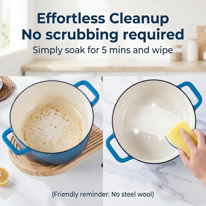 5QT Enamel Cast Iron Dutch Oven with Lid,Dual Handles,Versatile Heavy-Duty Non-toxic Cookware for Sourdough Bread Baking,Braising,Stews,Roasting,Oven Safe up to 500°F blue