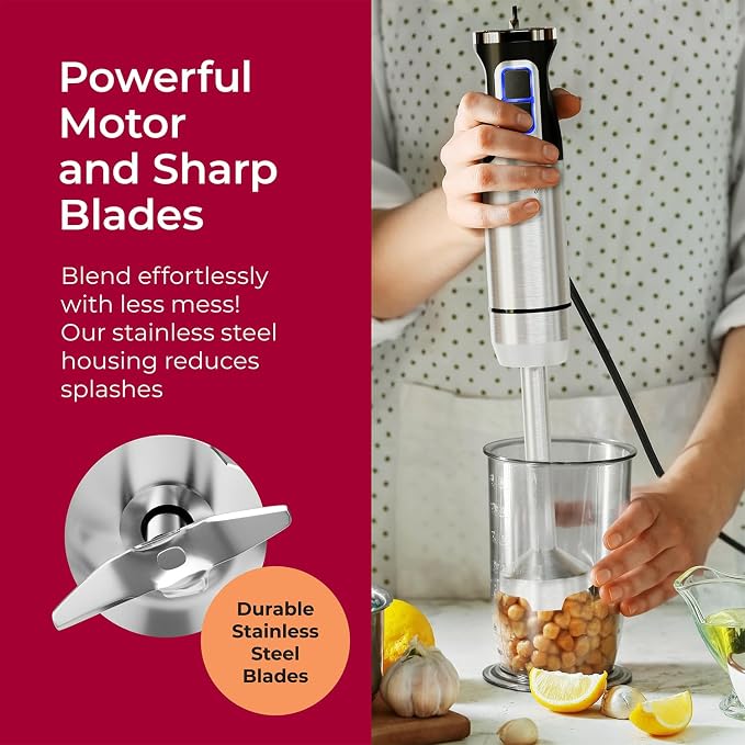 Mueller Immersion Blender Handheld - 8 Speed Stainless Steel Electric Hand Blender, Emulsion Blender Stick Kitchen Gadget with Turbo Mode
