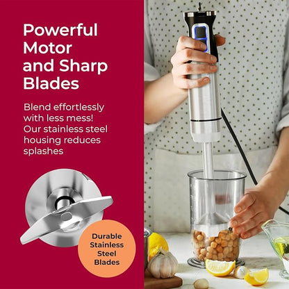 Mueller Immersion Blender Handheld - 8 Speed Stainless Steel Electric Hand Blender, Emulsion Blender Stick Kitchen Gadget with Turbo Mode