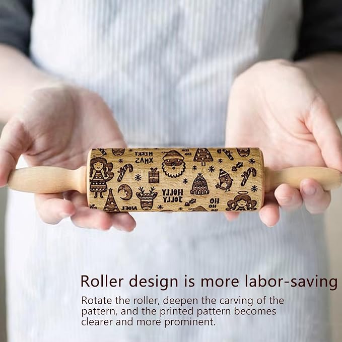 Embossed Rolling Pin for Baking, Wooden Decorative Embossing Cookie Roller for Kitchen(Type A12)