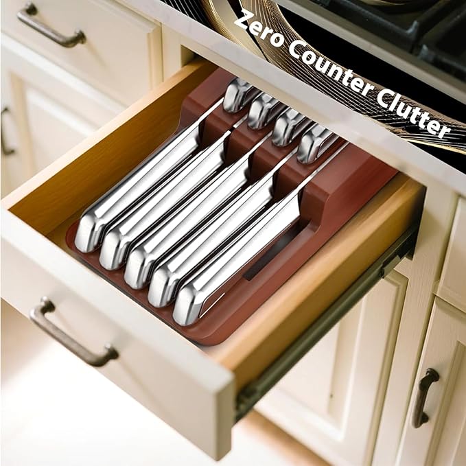 imarku Drawer Knife Set, 10 PCS Japanese Stainless Steel Knife Block Set, Kitchen Knife Sets with Wooden Drawer Organizer, Dishwasher Safe, Ultra Sharp Chef Knife, Gifts for Men