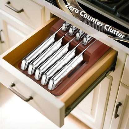 imarku Drawer Knife Set, 10 PCS Japanese Stainless Steel Knife Block Set, Kitchen Knife Sets with Wooden Drawer Organizer, Dishwasher Safe, Ultra Sharp Chef Knife, Gifts for Men