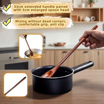 13" Wooden Spoon for Nonstick Cookware,Extra Long Handle&Natural Wood,Burn-Resistant Stirring & Serving,Gift for Cooking Enthusiasts,Heat-Safe Kitchen Utensil for Deep Pots and Non-Stick Cookware