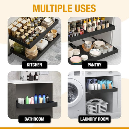 Expandable Pull Out Drawers for Cabinets(White) : Kitchen and Pantry Organizer, Sliding Cabinet Organizer with Adhesive, Under Sink and Pots Storage, Depth 16.5". expandable pull out cabinet organizer