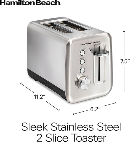 Hamilton Beach Sleek Stainless Steel 2 Slice Toaster, Sure-Toast One-Slice Technology, R22721 (Renewed)