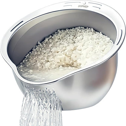 DOPMEP Rice Washer Strainer Bowl, Stainless Steel Colander with Side Drainers - Ideal for Soaking, Washing, Cleaning, and Rinsing Rice, Fruits, Vegetables & Beans, Versatile Kitchen Tool