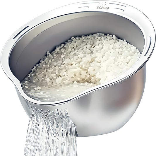 DOPMEP Rice Washer Strainer Bowl, Stainless Steel Colander with Side Drainers - Ideal for Soaking, Washing, Cleaning, and Rinsing Rice, Fruits, Vegetables & Beans, Versatile Kitchen Tool