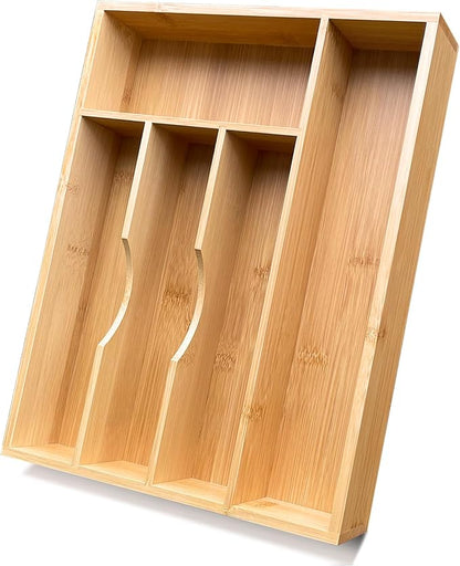 guiogc Bamboo Silverware Drawer Organizer, Silverware Organizer, Silverware Utensil Tray Holder and Cutlery Tray for Flatware and Kitchen Utensils