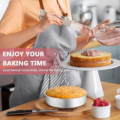 P&P CHEF 8 Inch Cake Pan Set of 4, Stainless Steel Baking Round Cake Pans Tins Bakeware for Birthday Wedding, Leak-proof & Easy Clean, Mirror Finish & Easy Releasing
