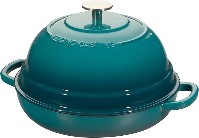 EDGING CASTING Enameled Cast Iron Dutch Oven Pot with Lid, Round Bread Oven for Homemade Sourdough Bread Baking, 6 Quart, Darkcyan
