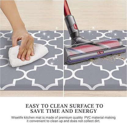 WISELIFE Kitchen Mat and Rugs Cushioned Anti-Fatigue,17.3"x 28",Non Slip Waterproof Ergonomic Comfort Mat for Kitchen, Floor Home, Office, Sink, Laundry, Grey