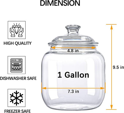 YUEJUM 128 oz Unbreakable & Dishwasher Safe Airtight Food Storage Canister | 1 Gallon Premium Plastic Shatterproof Apothecary Jars | Container for Cookie, Dog Treats, Pet Food, Candy