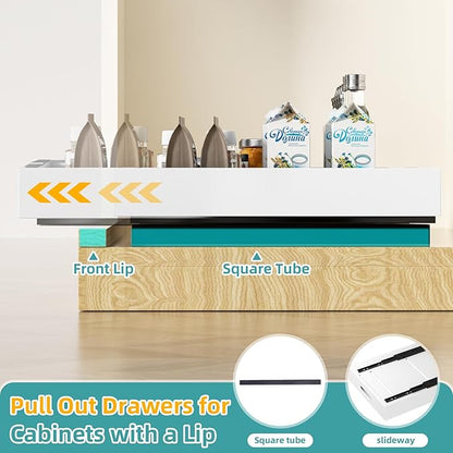 HBL' 1 Pack | 21" Deep Pull Out Cabinet Organizer Adhesive, (13.8" to 22.0") Width Expandable Sturdy Carbon Steel Roll-Out Drawers, Designed for Frameless Cabinets, Slide-Out Shelves for Pantry.