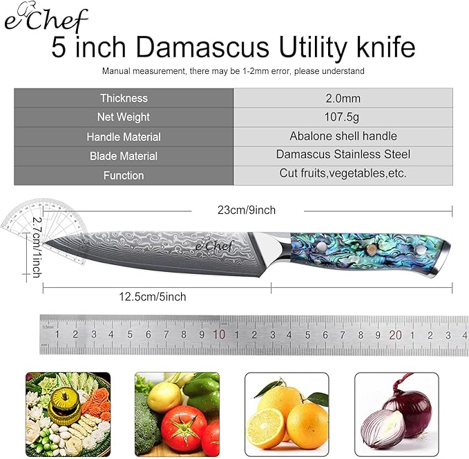 5-Inch Multifunctional Knife, 67-Layer Damascus VG-10 Steel, Abalone Handle, Sharp Knife for Fruits & Vegetables, Gift Box(5-inch utility knife)