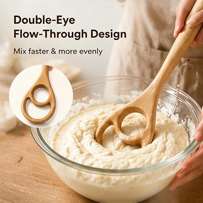 Wooden Danish Dough Whisk Set, 12.6” Seamless Dough Whisk for Sourdough Bread, Wood Mixing Tools for Non-Stick Cookware, Dutch French Whisks for Cooking, Mixing Batter, Crème, Sauce & Egg