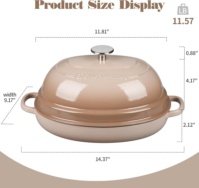 EDGING CASTING Enameled Oval Cast Iron Dutch Oven Pot with Lid, Bread Dutch Oven for Sourdough Bread Baking, Dutch Oven Bread, Bread Oven, 6QT, Mocha