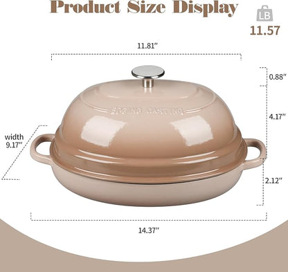EDGING CASTING Enameled Oval Cast Iron Dutch Oven Pot with Lid, Bread Dutch Oven for Sourdough Bread Baking, Dutch Oven Bread, Bread Oven, 6QT, Mocha