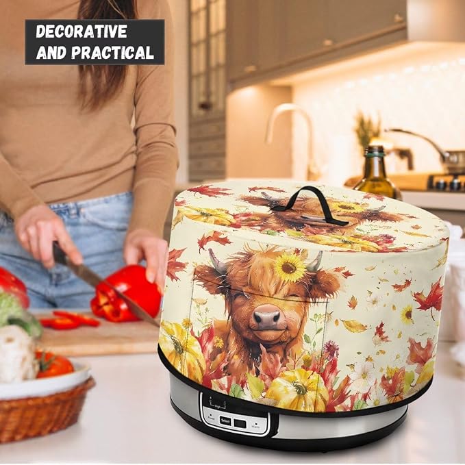 Pumpkins Highland Cow Slow Cooker Dust Cover Compatible with 6-8 qt Crock for Pot Oval Slow Cooker Cover Dustproof Kitchen Appliance Accessories Sunflowers