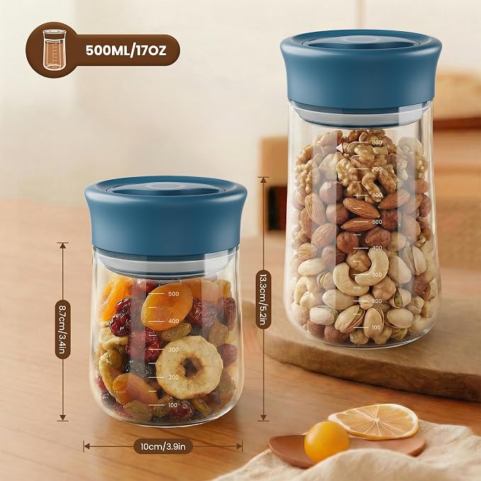 OURCABECUE Wide Mouth Mason Jar 16oz, Newly Upgraded Easy Open Rotating Lid, Food Grade Glass Storage Jar for Overnight Oats Yogurt Snacks Candy Jars