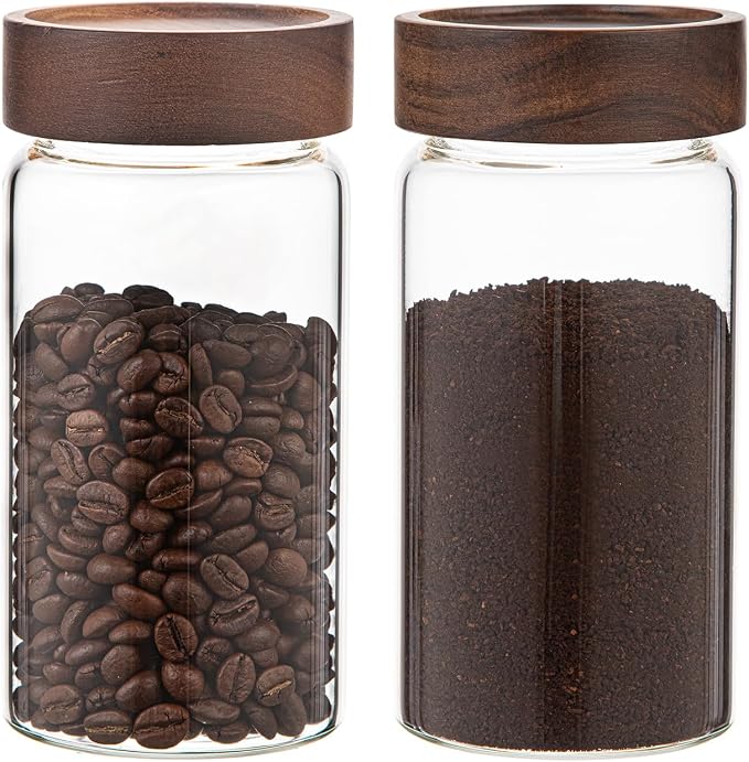 18 OZ Glass Coffee Jars with Top Screw Lid Ground Sugar Spice Herb Container Clear Glass Jar Round Food Storage Canister for Pantry Tea Coffee Bean Spice Cookies Salts (2×550ml(18oz))