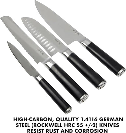 Babish 5-Piece Magnetic Forged Kitchen Knife Block Set – 1.4116 German Steel Cutlery with Magnetic Knife Holder – Professional Chef Knife Set