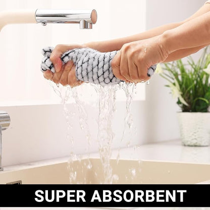 Homaxy Kitchen Towels and Dishcloths Set, 16 x 25 and 12 x 12 Inches, Set of 16 Cotton Terry Kitchen Dish Towels, Super Soft and Absorbent Dish Cloths, Black
