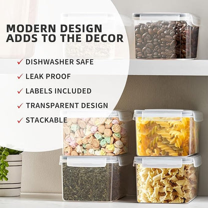 Airtight Food Storage Containers with Lids, 3.2L BPA-Free Plastic Canisters for Spaghetti, Cereal, Oats & Kitchen Pantry Organization, 8 Pack