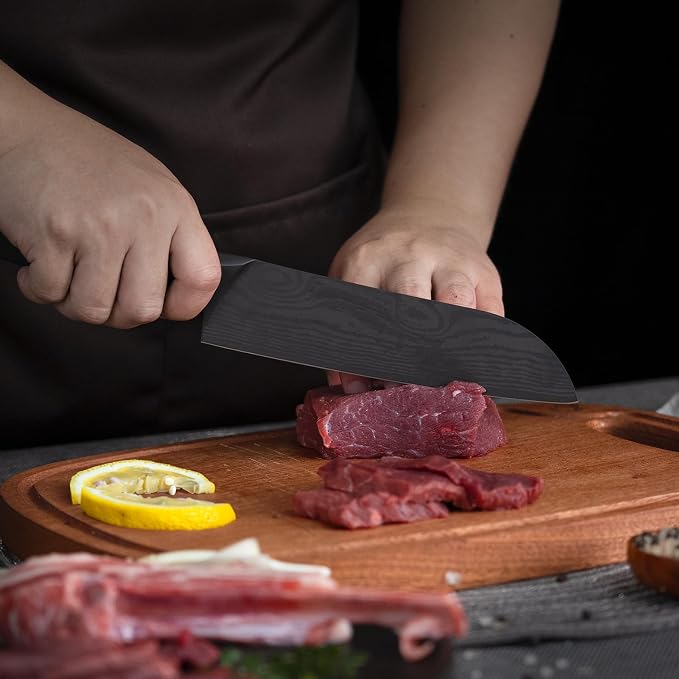 Chef Knife 7 Inch Sharp Santoku Knife High Carbon Stainless Steel, Kitchen Gadgets with High-End Gift Box, Christmas Gifts for Men and Women, Parents